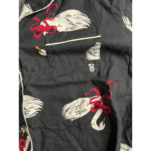 VS Black Swan Print PJs Set L Button Top & Pants Cozy Sleepwear - Picture 5 of 9